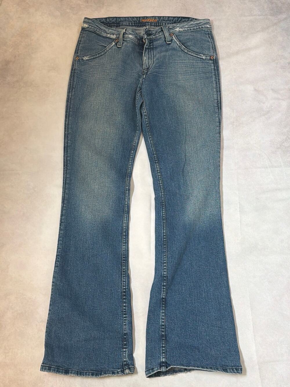 Hudson Jeans Made in USA Distressed Mid Rise Bootcut Flare Jeans Blue Size 31